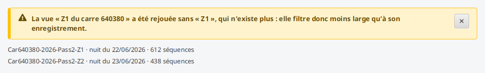 Le bandeau d'une vue rejouée sans une valeur devenue introuvable.