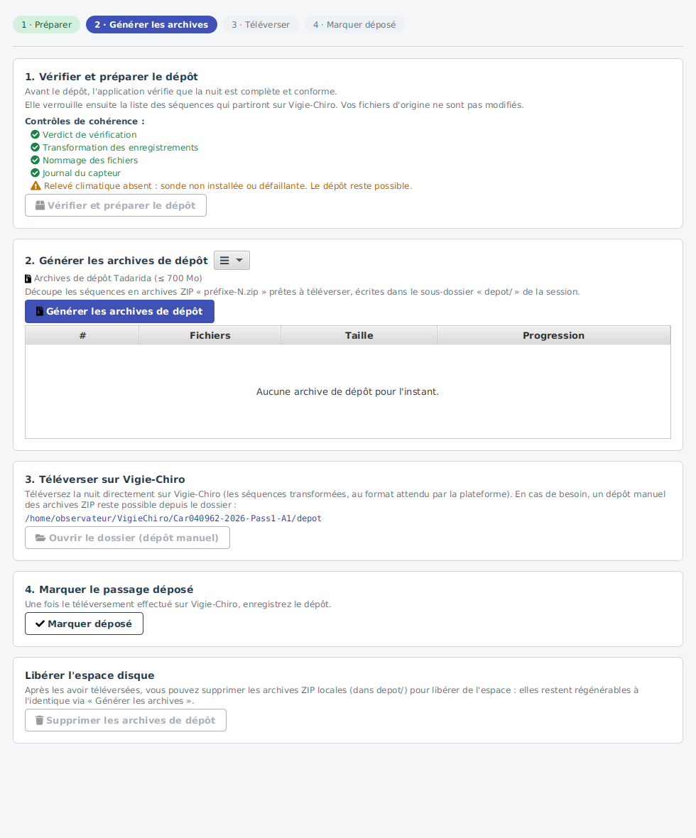 À l'étape « Prêt à déposer », le bouton « Marquer déposé » devient actif.