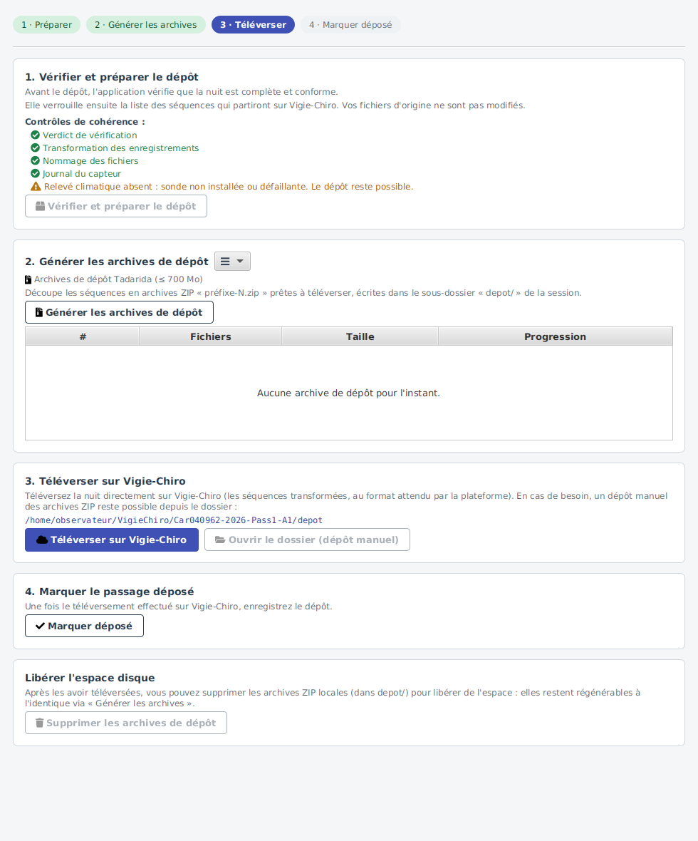L'étape 3 courante sans archives : le téléversement produit lui-même ce dont il a besoin.