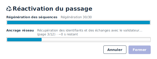 La fenêtre de réactivation pendant ses deux phases : la régénération des séquences terminée, l'ancrage réseau en cours, page 3 sur 12.