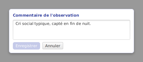 L'éditeur de commentaire ouvert au clic sur la case : une zone de texte et le bouton Enregistrer.